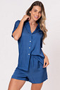 PIJAMA ACETINADO AMERICANO CURTO - CLÁSSICOS ACETINADOS NIGHT BLUE PIJAMA ACETINADO AMERICANO CURTO - CLÁSSICOS ACETINADOS NIGHT BLUE