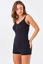 SHORT DOLL DE ALÇA EM RIBANA - CLÁSSICO VISCOSE BLACK SHORT DOLL DE ALÇA EM RIBANA - CLÁSSICO VISCOSE BLACK