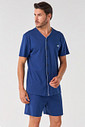KIT PIJAMA DE ALGODÃO CURTO E ROBE DE SOFT AZUL PIJAMA FRENTE