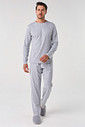 KIT PIJAMA LONGO DE ALGODÃO CINZA E ROBE DE SOFT PRETO FRENTE PIJAMA