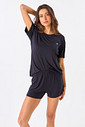 PIJAMA CURTO FEMININO  EM VISCOSE PRETO - CLÁSSICO VISCOSE BLACK PIJAMA CURTO FEMININO  EM VISCOSE PRETO - CLÁSSICO VISCOSE BLACK