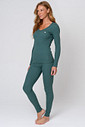 PIJAMA LONGO LUVA FEMININO EM RIBANA - CLÁSSICO CANELADO GREEN LUCK LADO