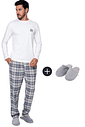 KIT PIJAMA LONGO SNOOPY XADREZ E PANTUFA KIT
