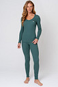 PIJAMA LONGO LUVA FEMININO EM RIBANA - CLÁSSICO CANELADO GREEN LUCK FRENTE