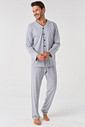 KIT PIJAMA AMERICANO LONGO DE ALGODÃO CINZA E ROBE DE SOFT CINZA FRENTE PIJAMA