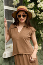 Blusa Tricot Decote V e Gola - Chocolate