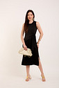 Vestido Midi Regata Canelado com Amarração - Preto Vestido Midi Regata Canelado com Amarração - Preto