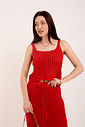 Conjunto de Blusa Cropped e Saia Tricot - Vermelho