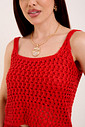 Conjunto de Blusa Cropped e Saia Tricot - Vermelho