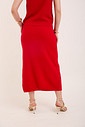 Conjunto de Blusa e Saia Midi com Fenda em Tricot - Vermelho