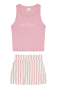 Conjunto Infantil menina verão regata lisa e short saia listrada Conjunto Infantil menina verão regata lisa e short saia listrada