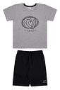 Conjunto infantil  menino camiseta malha texturizada e bermuda  moletinho recorte