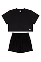 Conjunto juvenil feminino shorts e blusa cropped em malha anarruga Conjunto juvenil feminino shorts e blusa cropped em malha anarruga