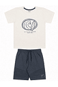 Conjunto infantil menino camiseta malha texturizada e bermuda moletinho
