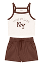 Conjunto juvenil feminino shorts e blusa cropped ribana verão
