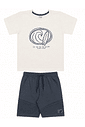 Conjunto infantil  menino camiseta malha texturizada e bermuda  moletinho recorte