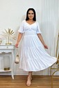 Vestido Midi Branco Decote Laço 3041 Vestido Midi Branco Decote Laço 3041