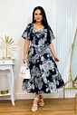 Vestido Midi Estampado Decote Laço 3042 Vestido Midi Estampado Decote Laço 3042