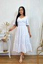 Vestido Midi Branco Decote Laço 3041 Vestido Midi Branco Decote Laço 3041