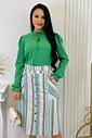 Conjunto Saia Midi Listrada e Blusa Manga Longa 0231