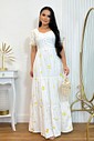 Vestido Longo Em Algodão Bordado Com Flores Amarelas 2213 Vestido Longo Em Algodão Bordado Com Flores Amarelas 2213