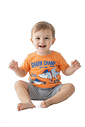 CONJ REIREX MAS BLUSA LARANJA SHARK SHORT MESCLA P