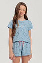 Pijama Feminino Infantil Manga Curta Com Shorts