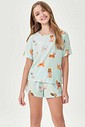 Pijama Infantil Feminino Manga Curta Com Shorts
