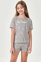 Pijama Infantil Feminino Manga Curta Com Shorts