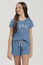 Pijama Feminino Infantil Manga Curta Com Shorts