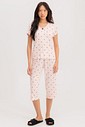 Pijama Feminino Manga Curta Com Calça Capri