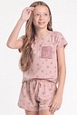 Pijama Infantil Feminino Manga Curta Com Shorts
