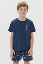 Pijama Masculino Infantil Manga Curta Com Bermuda