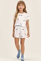 Pijama Feminino Infantil Manga Curta Com Shorts