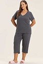 Pijama Feminino Plus Size Manga Curta Com Calça Capri Pijama Feminino Plus Size Manga Curta Com Calça Capri