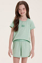 Pijama Infantil Feminino Manga Curta Com Shorts