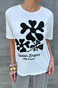 T-SHIRT ESTONADA SAINT FLOWER ESTAMPA PRETA OFF WHITE
