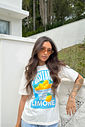 T-SHIRT ESTONADA POSITANO LIMONE ESTAMPA AZUL OFF WHITE