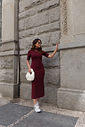 VESTIDO MIDI CANELADO SENSE MARSALA
