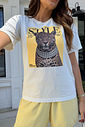 T-SHIRT ESTONADA ONÇA STYLE ICON ESTAMPA AMARELO MANTEIGA OFF WHITE