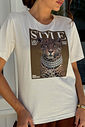 T-SHIRT ESTONADA ONÇA STYLE ICON ESTAMPA MARROM OFF WHITE