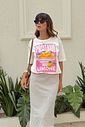 T-SHIRT ESTONADA POSITANO LIMONE ESTAMPA ROSA OFF WHITE