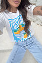 T-SHIRT ESTONADA POSITANO LIMONE ESTAMPA AZUL OFF WHITE
