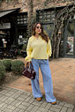 CALÇA JEANS PANTALONA COM ELASTICO CINTURA PAOLA AZUL CLARO