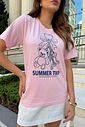 T-SHIRT ESTONADA CHAVEIRO SUMMER TRIP ROSA CANDY