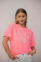 T-Shirt Oversized Feminina Meia Malha Bordada Dolce Vita Erica Rosa Neon T-Shirt Oversized Feminina Meia Malha Bordada Dolce Vita Erica Rosa Neon