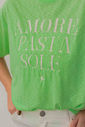 T-Shirt Oversized Feminina Meia Malha Bordada Amore Erica Verde Neon