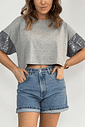Cropped Oversized Algodão Paetê Chloe Cropped Oversized Algodão Paetê Chloe