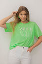 T-Shirt Oversized Feminina Meia Malha Bordada Amore Erica Verde Neon