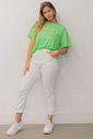 T-Shirt Oversized Feminina Meia Malha Bordada Amore Erica Verde Neon